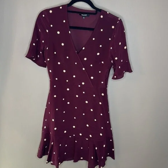Madewell burgundy Silk Star Print Mini Dress size 0 - Picture 3 of 16